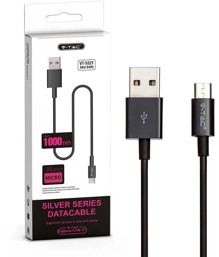 1m mikro USB laidas, juodas, TPE.
