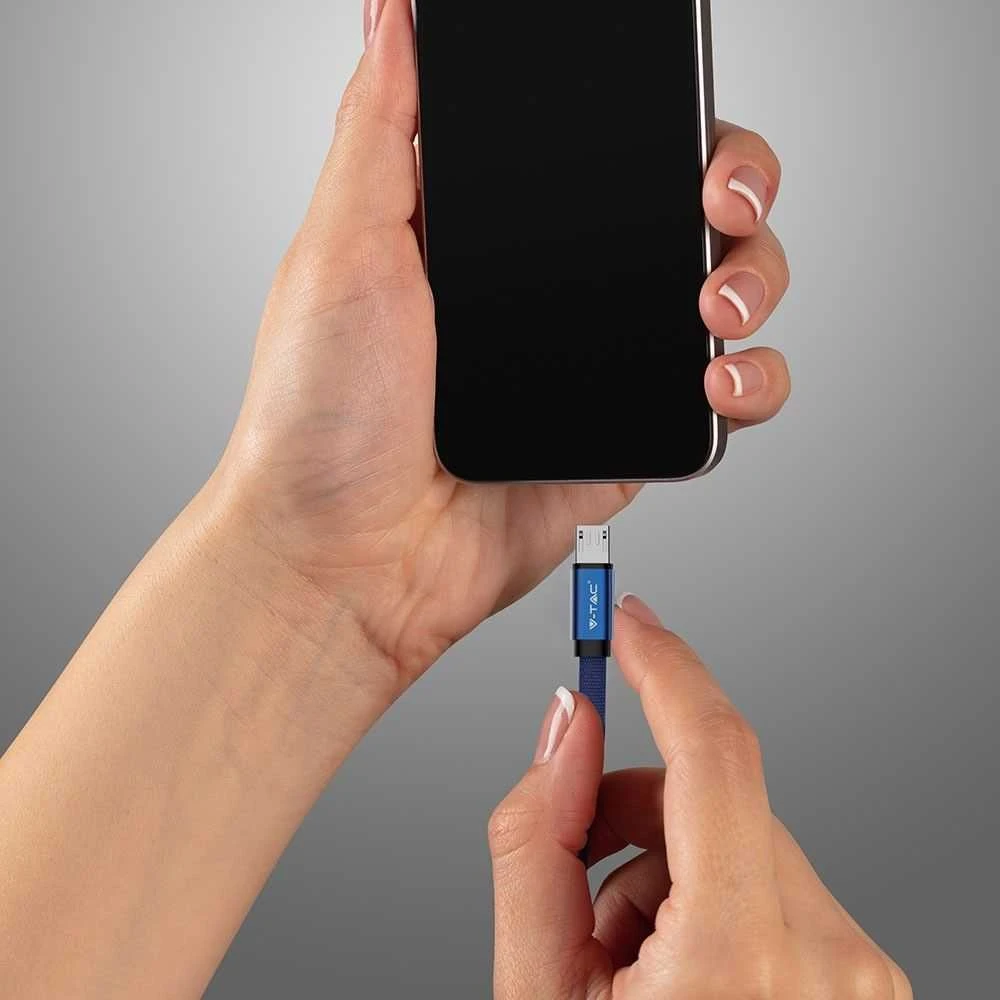 V-tac 1m mikro USB laidas, mėlynas, laido tipas- medvilninis audinys
