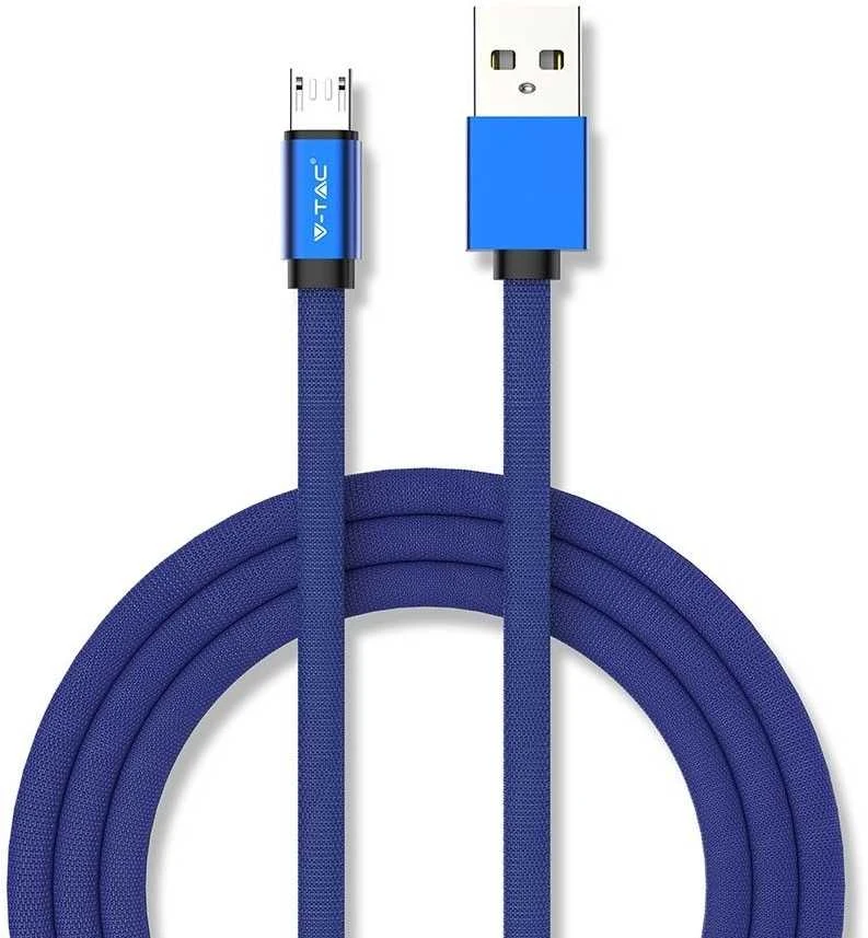 V-tac 1m mikro USB laidas, mėlynas, laido tipas- medvilninis audinys