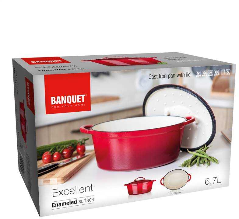 Banquet Ketaus kepimo indas banketas, KIETAS, DIDELIS, 6,7 l dujinė indukcinė orkaitė