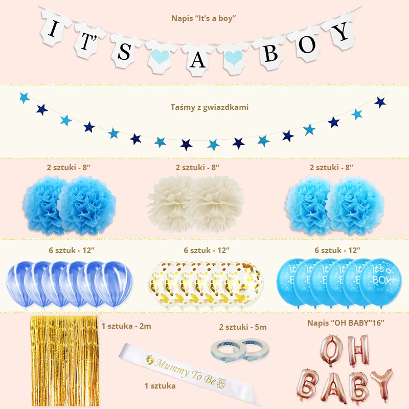 Dekoratyviniai balionai Baby Shower - "IT'S A BOY"