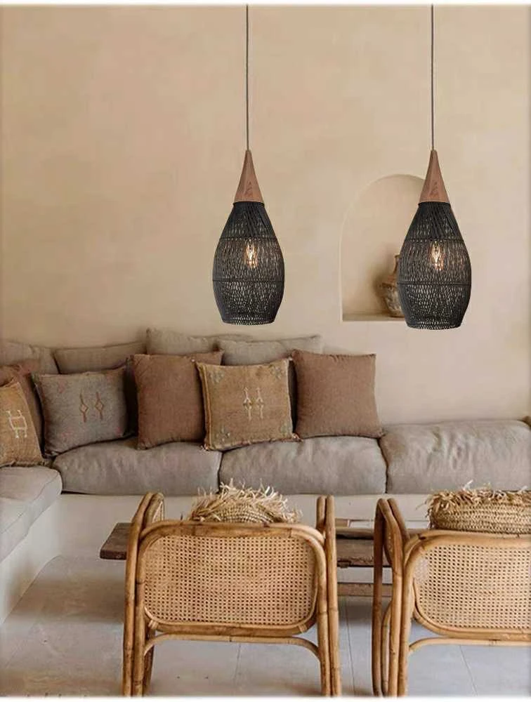 Pakabinamas šviestuvas Rustic Rattan Lempa - 25cm (Juoda)
