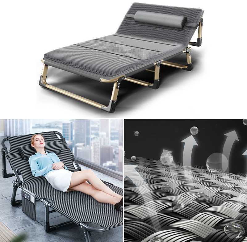 Kempingo lova BIZNESINE, sulankstoma, kanadietiška PREMIUM 75 cm - pilka