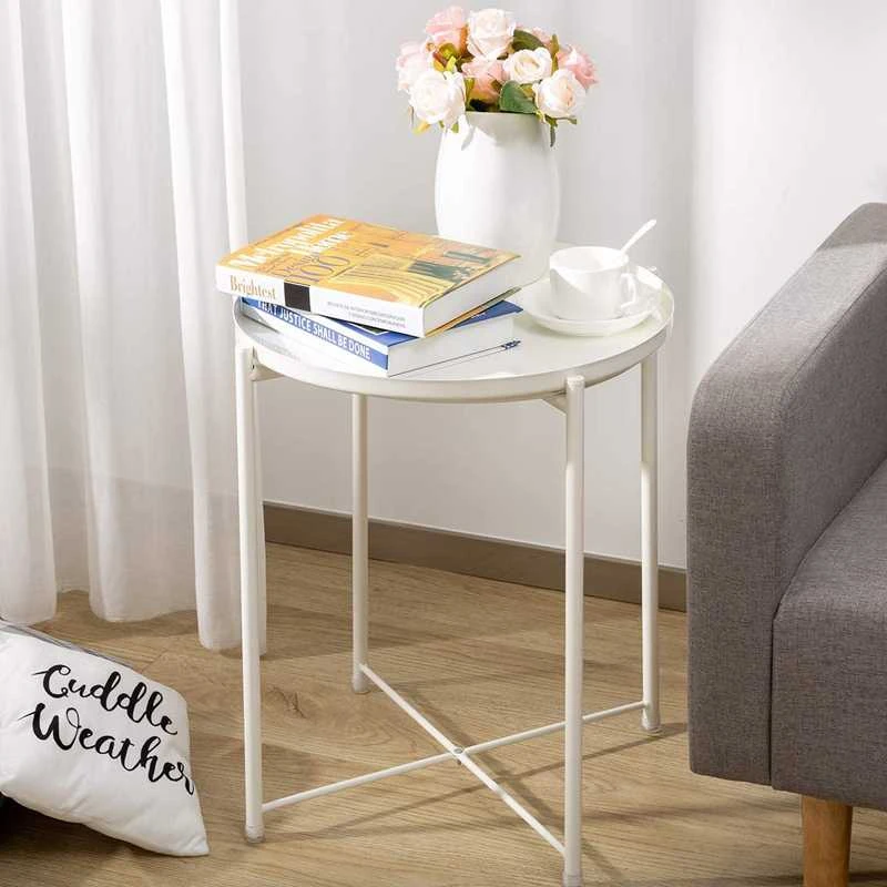 Metalinis apvalus stalas Loft stiliaus - baltas