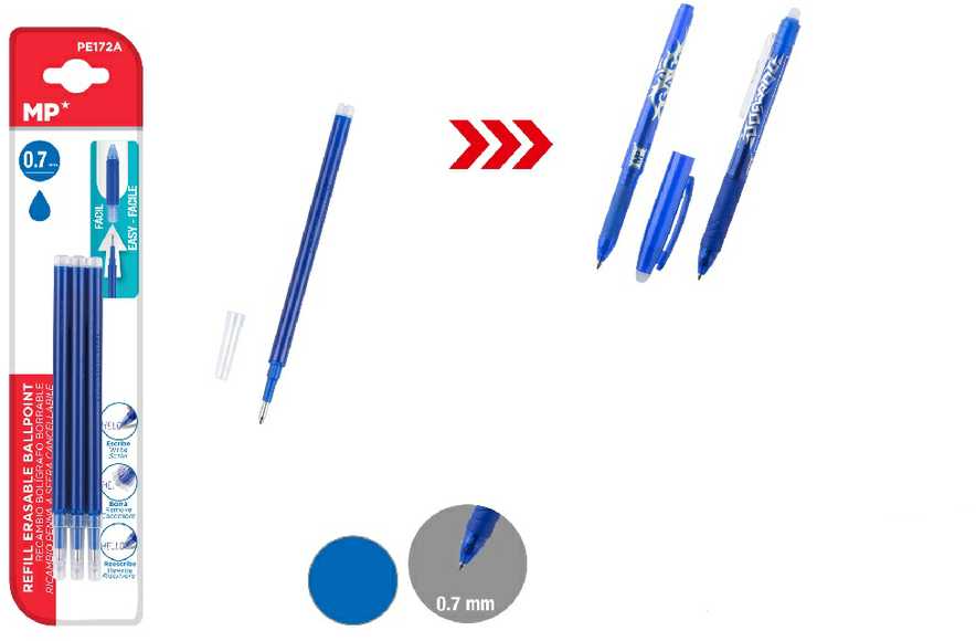 MP Trintuko rašiklio kaitinimo kasetės 3 vnt. 0,7mm - Mėlyna