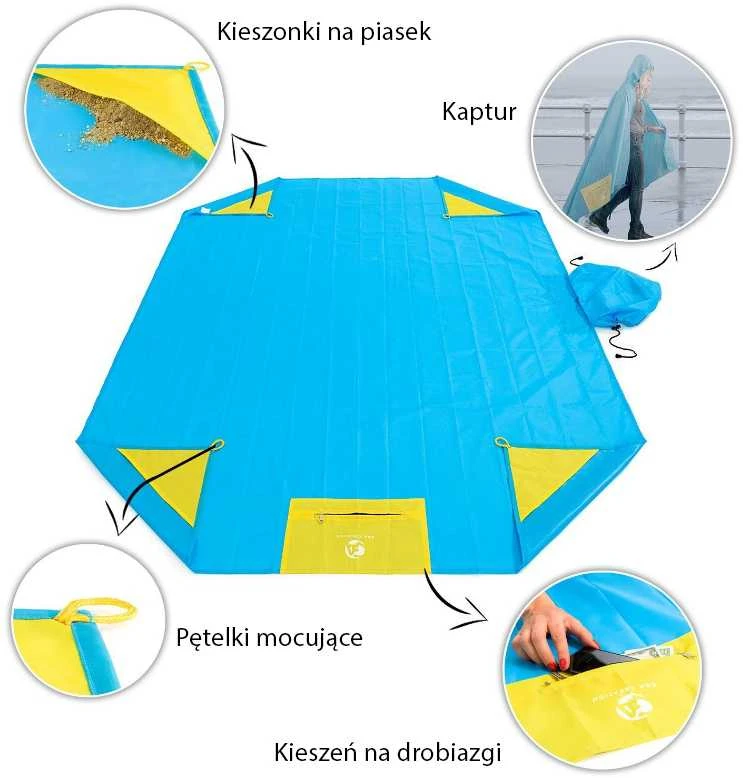 Apsauginis pikniko pledas su lietaus apsaugą - juodas