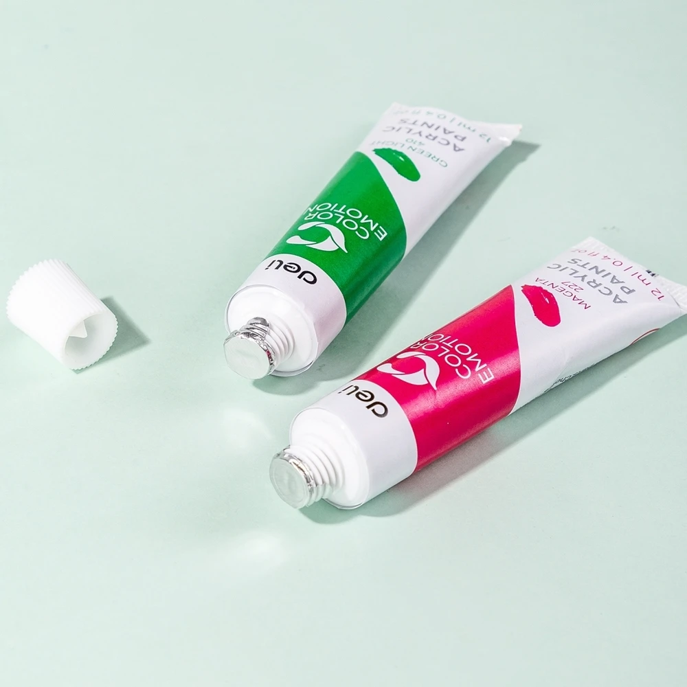 Akriliniai dažai DELI, 12 spalvų, 12ml tūbelėse