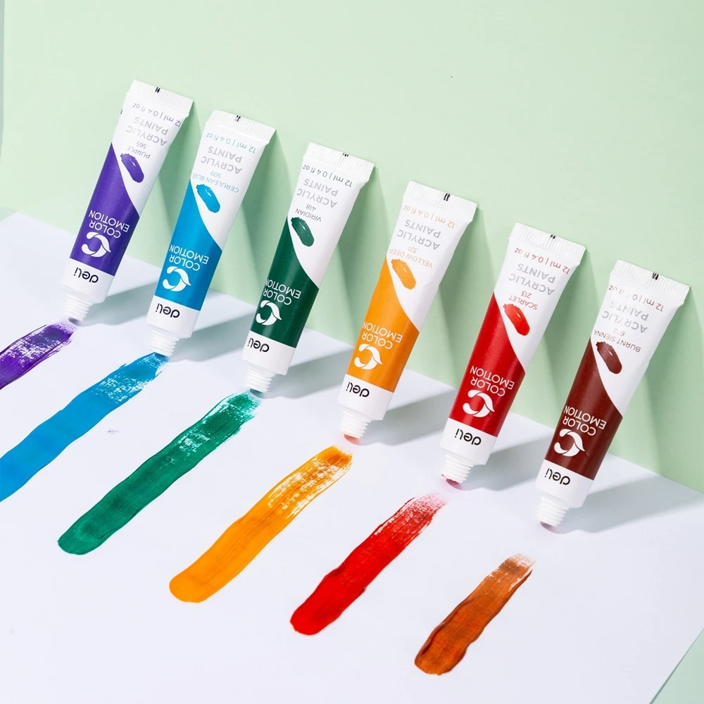 Akriliniai dažai DELI, 12 spalvų, 12ml tūbelėse