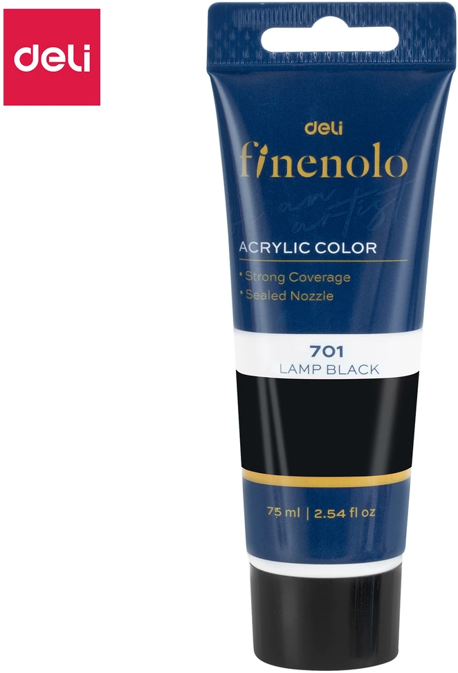 Akriliniai dažai DELI Finenolo 75ml, juodos spalvos