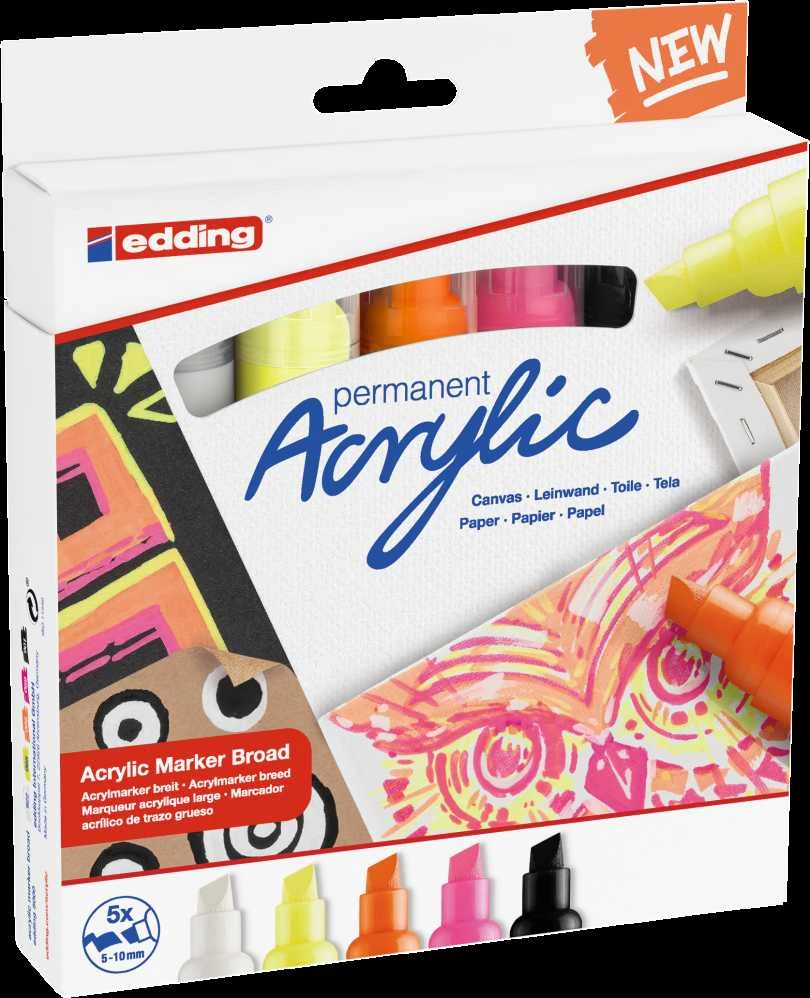 Akriliniai žymekliai edding 5000, neoninės 5 spalvos