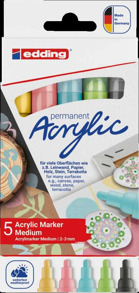 Akriliniai žymekliai edding 5100, pastelinių spalvų, 5 vnt.