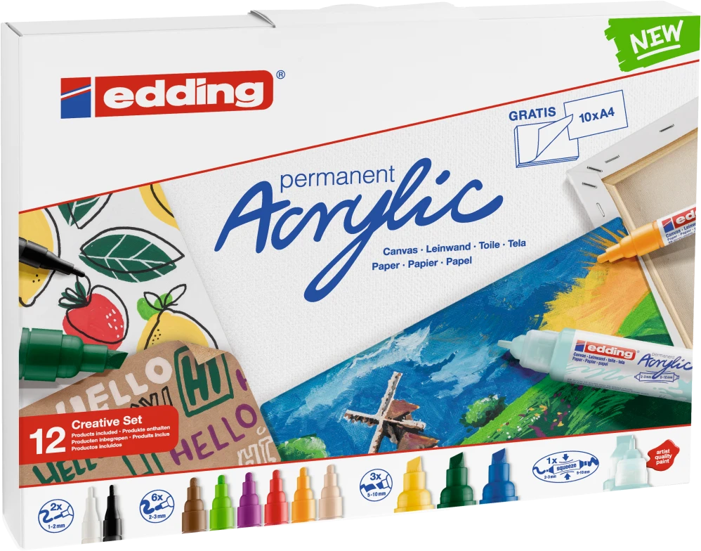 Akrilinių žymeklių rinkinys Edding Creative, 12vnt