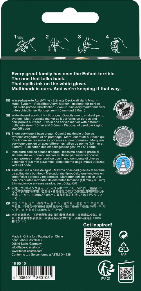Akrilinių žymeklių rinkinys Faber-Castell Multimark 4 klasikinių spalvų