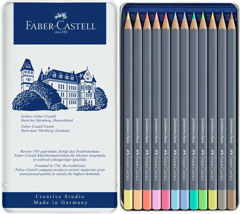 Akvareliniai pieštukai Faber-Castell Goldfaber Aqua Creative Studio, 12 pastelinių spalvų