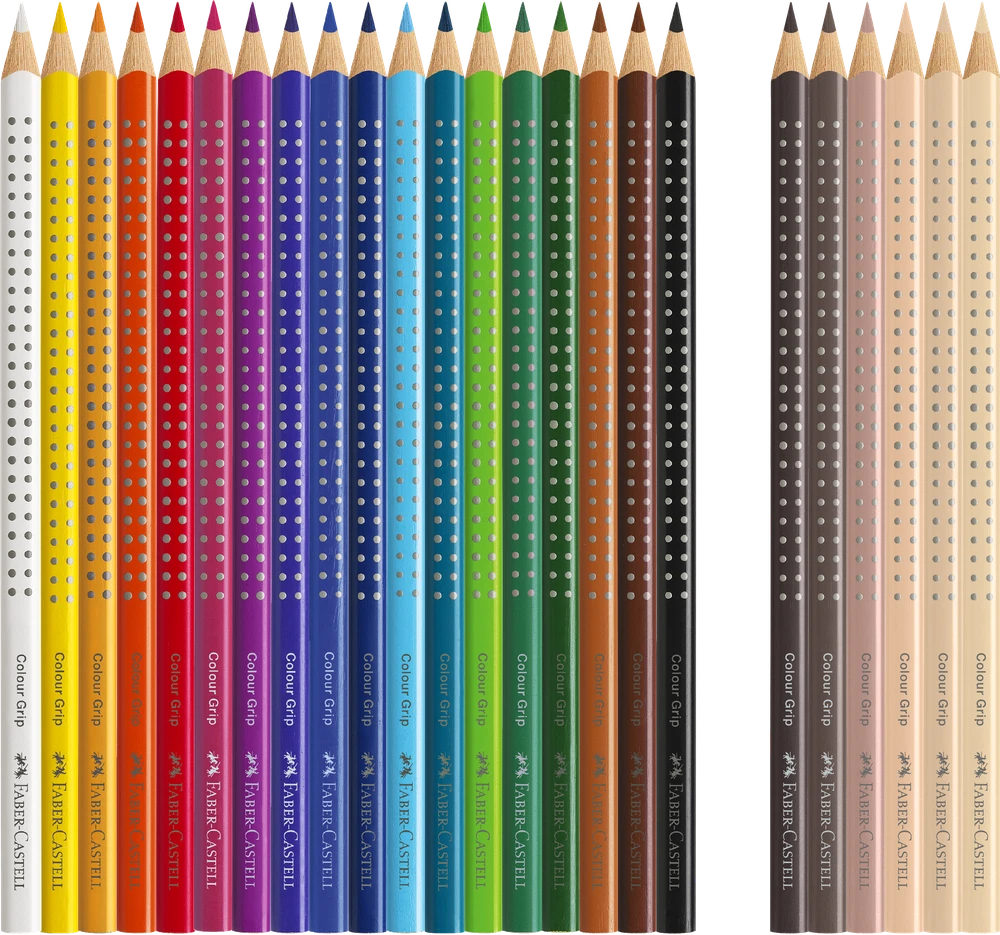 Akvareliniai spalvoti pieštukai Faber-Castell Colour Grip 18 +6 odos atspalvio spalvos