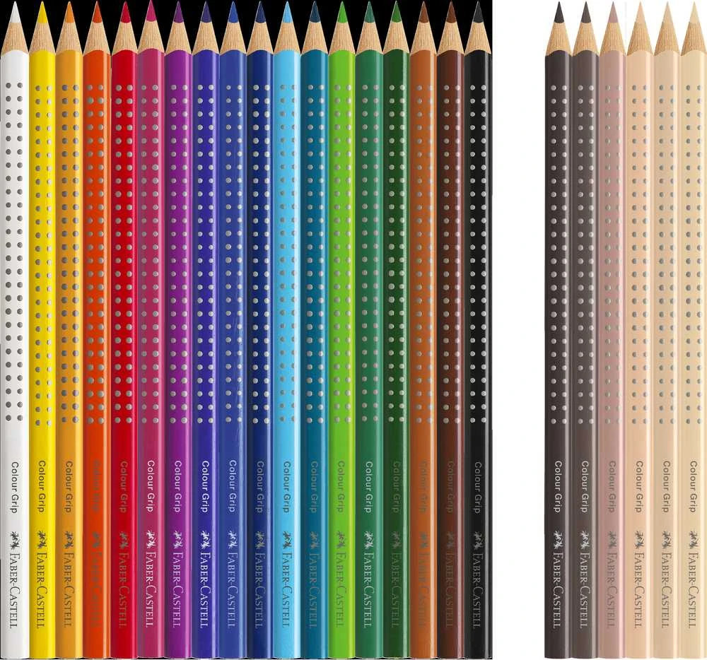 Akvareliniai spalvoti pieštukai Faber-Castell Colour Grip 18 +6 odos atspalvio spalvos