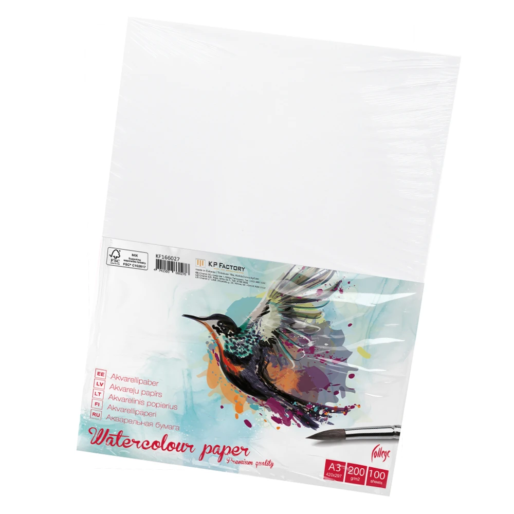 Akvarelinis popierius College, A3, 200g, neklijuoti lapai, 100 lapų
