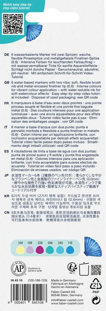 Akvareliniai žymekliai Faber-Castell Gofa Aqua, 6 spalvos