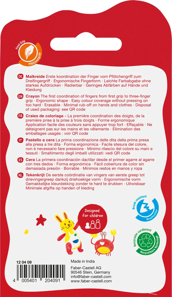 Žvakių pieštukai patiems mažiausiems 6 spalvos - Faber Castell