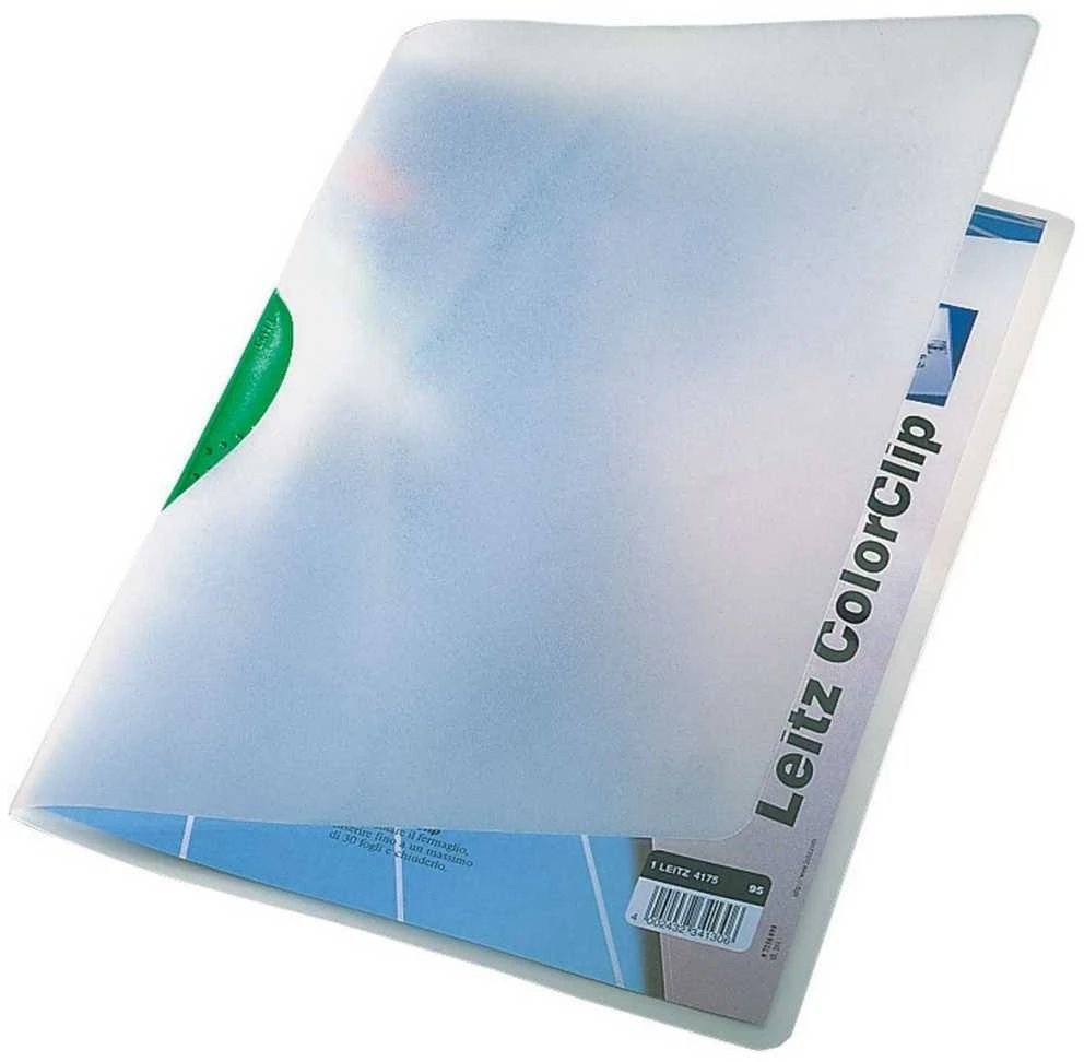 Aplankas su žaliu spaustuku Leitz ColorClip, A4, sega iki 30 lapų, plastikinis, matinis