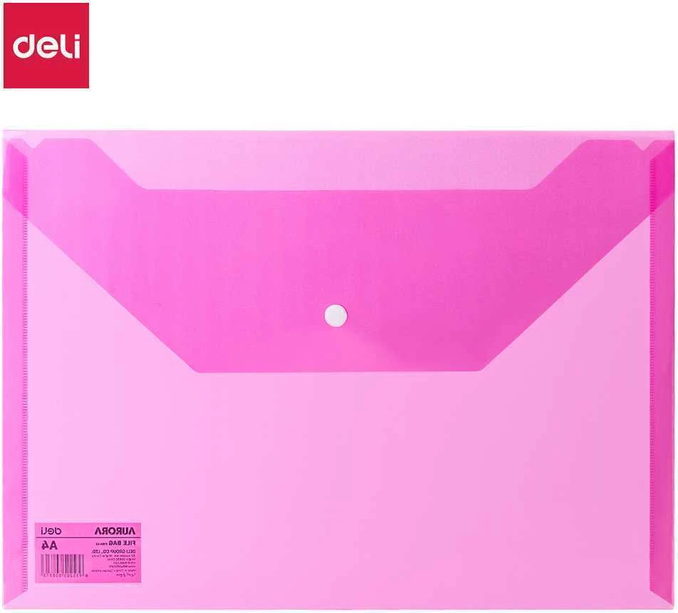 Aplankas-vokas DELI 10442, A4 su spaustuku, plastikinis, rožinės spalvos