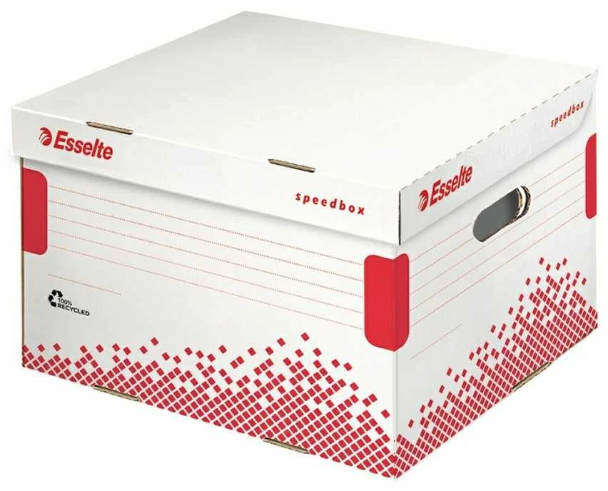 Leitz Archyvinė dėžė Esselte SPEEDBOX FSC MEDIUM, atidaromas iš viršaus, baltos-raudonos spalvos