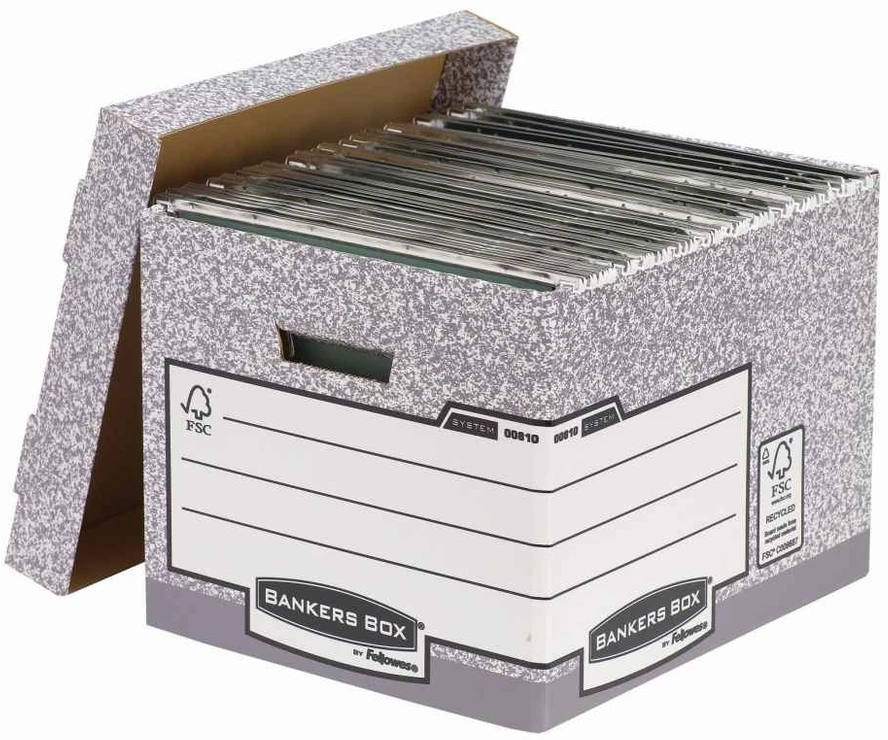 Fellowes Bankers Box System su FSC archyvinė dėžutė su nuimamu dangteliu FastFold, op. 1 vnt. (00810-FFEU)