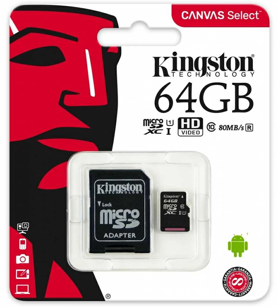Atminties kortelė Kingston Canvas Select Plus MicroSDXC, 64 GB, su SD adapteriu