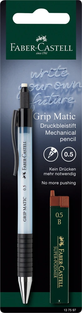 Automatinis pieštukas Faber-Castell Grip-Matic, 0,5 mm šviesiai mėlynos spalvos + grafitai 0,5 mm
