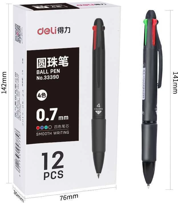 Automatinis tušinukas DELI 4Colour 4 spalvos viename, juodas korpusas