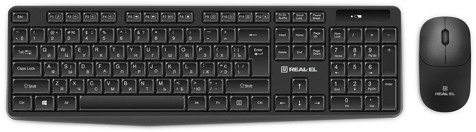 Klaviatūra Belaidis klaviatūros ir pelės rinkinys REAL-EL Kit 551W, juodos spalvos, belaidis