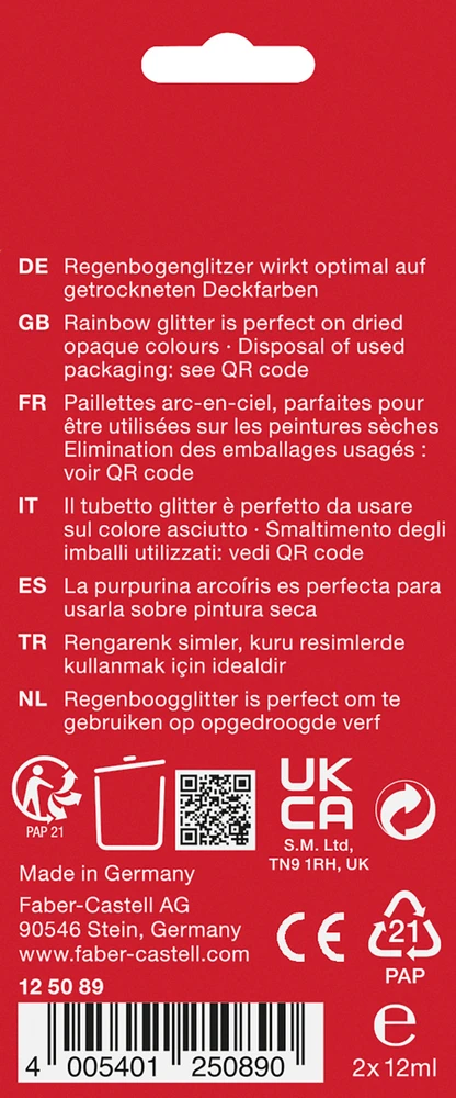 Blizgus gelis Faber-Castell 12ml, 2vnt vaivorykštės spalvų