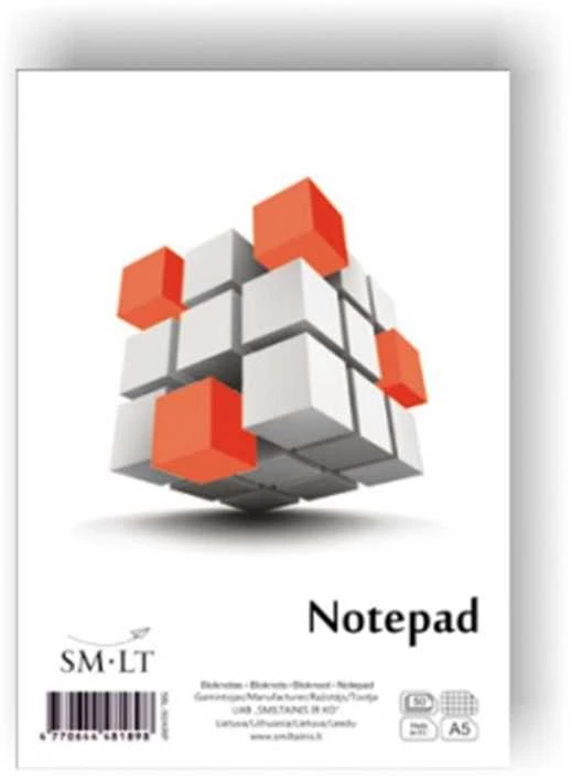 Bloknotas klijuotas SMLT, A5, 50 lapų, langeliais