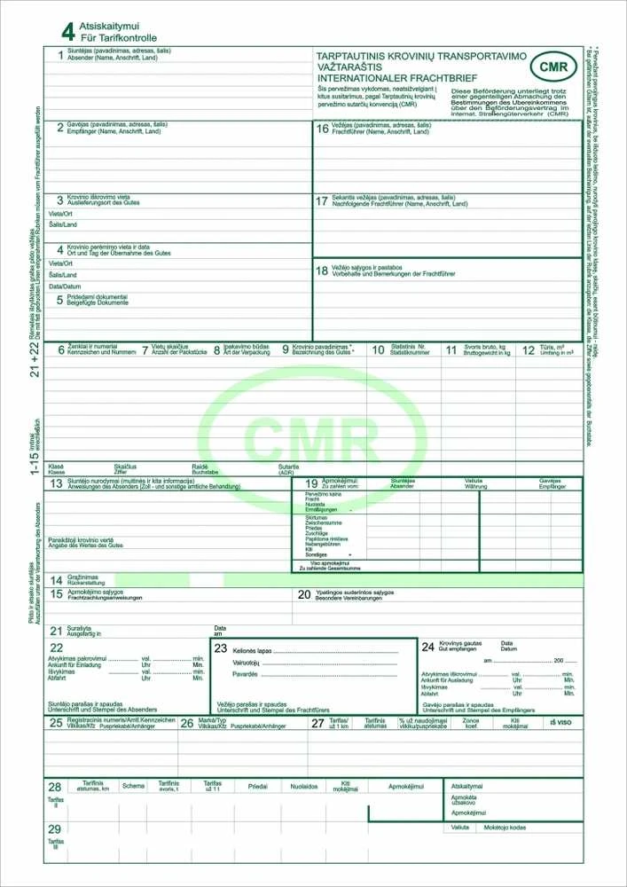 CMR blankai, A4, 4x30, lietuvių-vokiečių kalba 0720-076