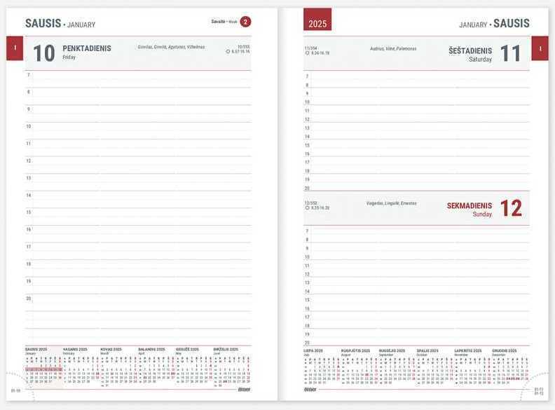 Darbo kalendorius Timer Daytime Baladek 2025 m , A5, PVC viršelis
