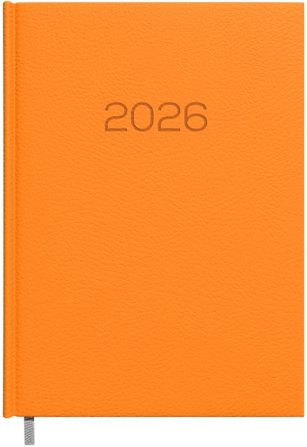 Darbo kalendorius Timer Daytime Prestige 2027 m., A5, oranžinės spalvos, minkštas PU viršelis