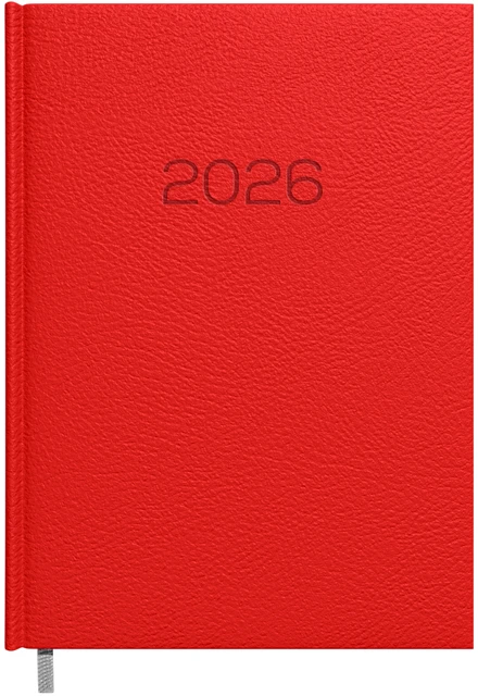Darbo kalendorius Timer Daytime Prestige 2027 m., A5, raudonos spalvos, minkštas PU viršelis