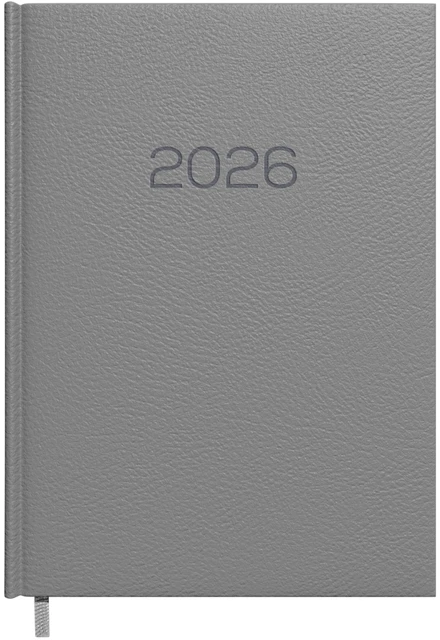 Darbo kalendorius Timer Daytime Prestige 2027 m, A5, pilkos spalvos, minkštas PU viršelis
