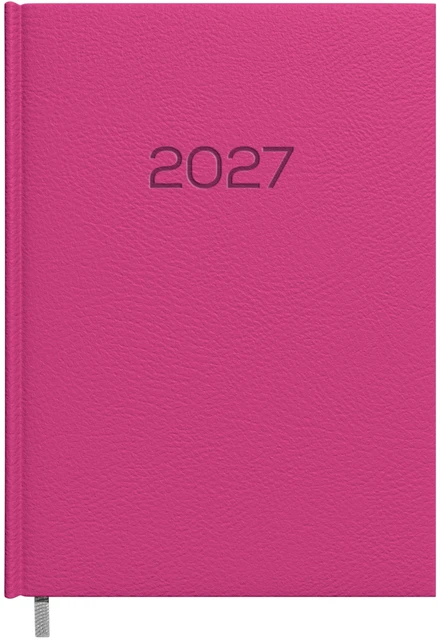 Darbo kalendorius Timer Daytime Prestige 2027 m., A5, avietinės spalvos, minkštas PU viršelis