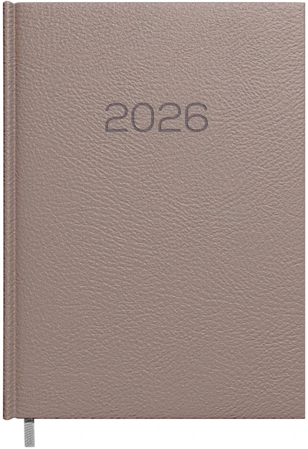 Darbo kalendorius Timer Daytime Prestige 2027 m., A5, tamsios smėlio spalvos, minkštas PU viršelis