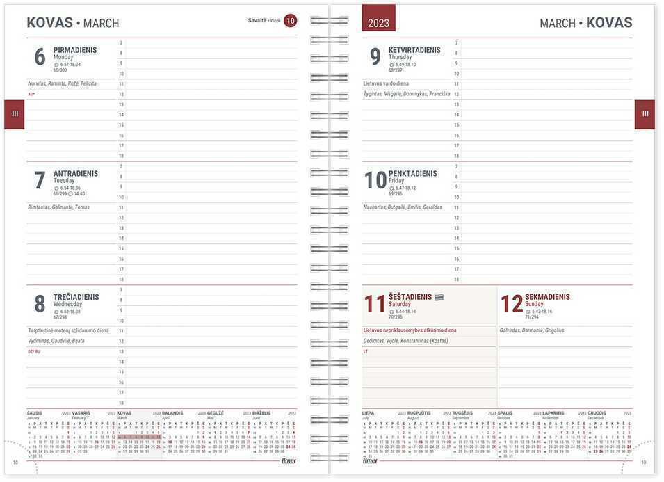 Darbo kalendorius Timer Spirex Week, A5, tamsiai rudos spalvos