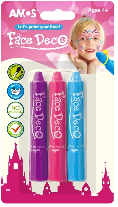 Dažai-kreidelės veidui Amos, 3 ryškios spalvos