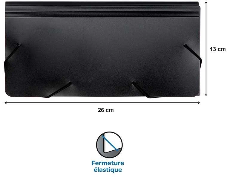 Dėklas dokumentams Viquel Rainbow, 26×13,5cm, 12 skyrelių, su gumelėmis, plastikinis, juodos spalvos