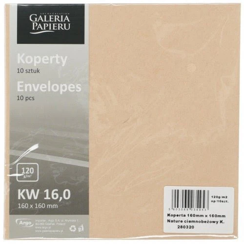 Galeria Papieru Dekoratyviniai vokai 160x160 mm Nature dark beige 120 g/m2 10 vnt/pak