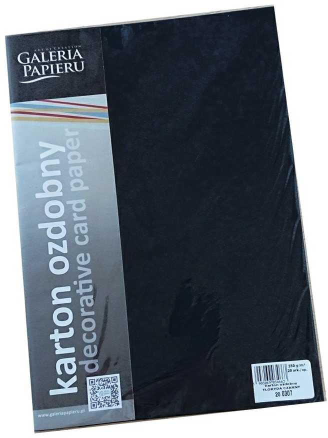 Galeria Papieru Dekoratyvinis kartonas Argo Florida, A4, 250g, 20 lapų, juodos spalvos
