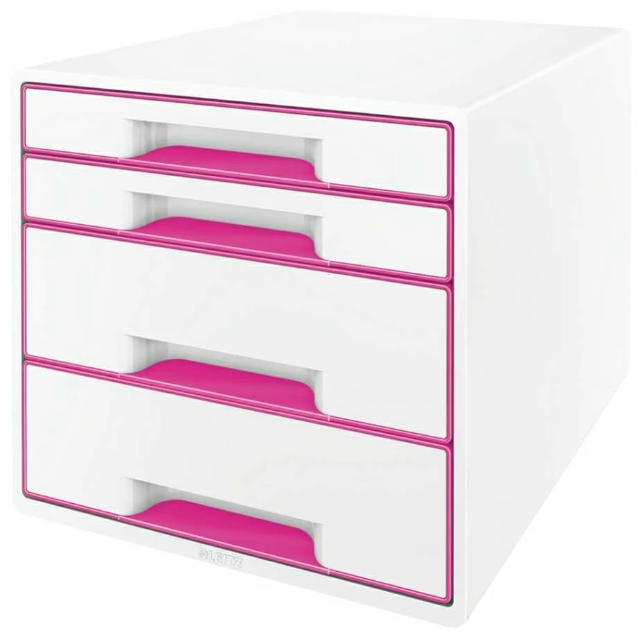 *Dokumentų dėžė Leitz Wow Dual, su 4 stalčiais, baltos/rožinės spalvos
