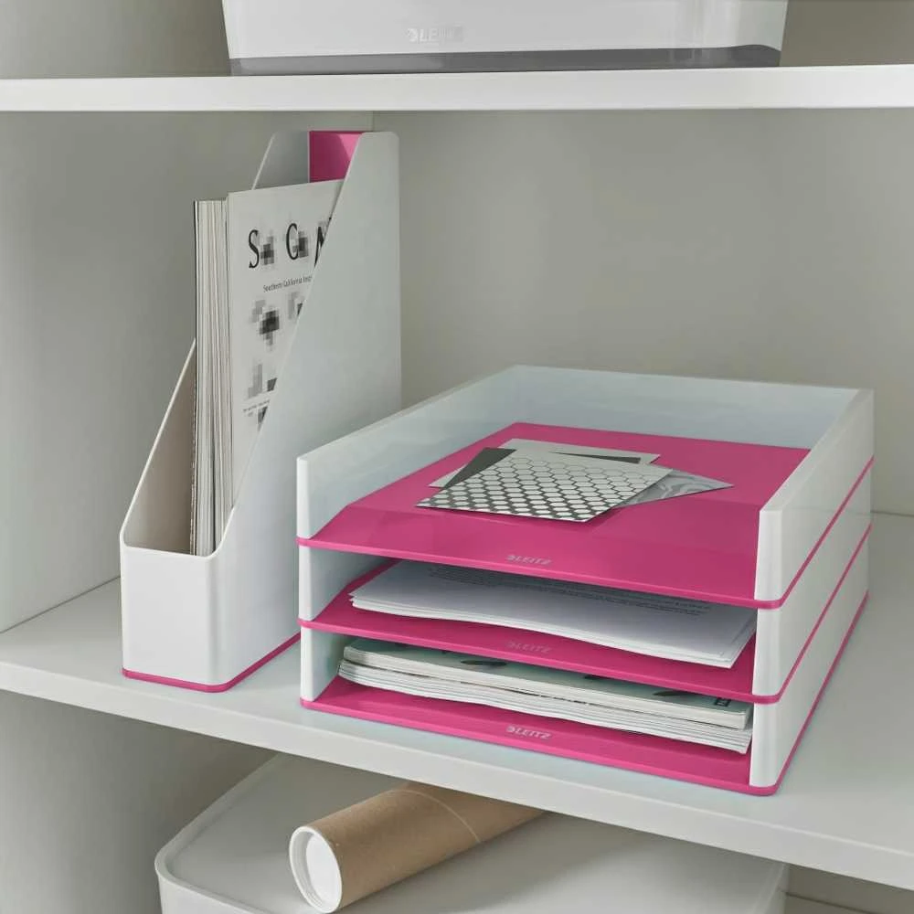 Dokumentų lentynėlė Leitz Wow Dual, A4, plastikinė, baltos/rožinės spalvos