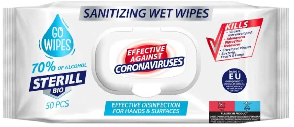 Go Wipes Drėgnos servetėlės GOWIPES Antibact Steril BIO 50 vnt.