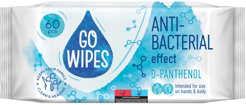 Go Wipes Drėgnos servetėlės GOWIPES Antibact D-Panthenol 60 vnt.