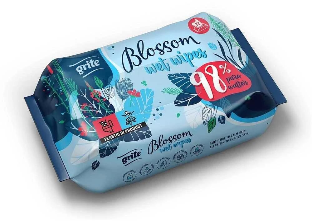 Drėgnos servetėlės Grite Blossom wet wipes 98 %, pure water, 72 vnt